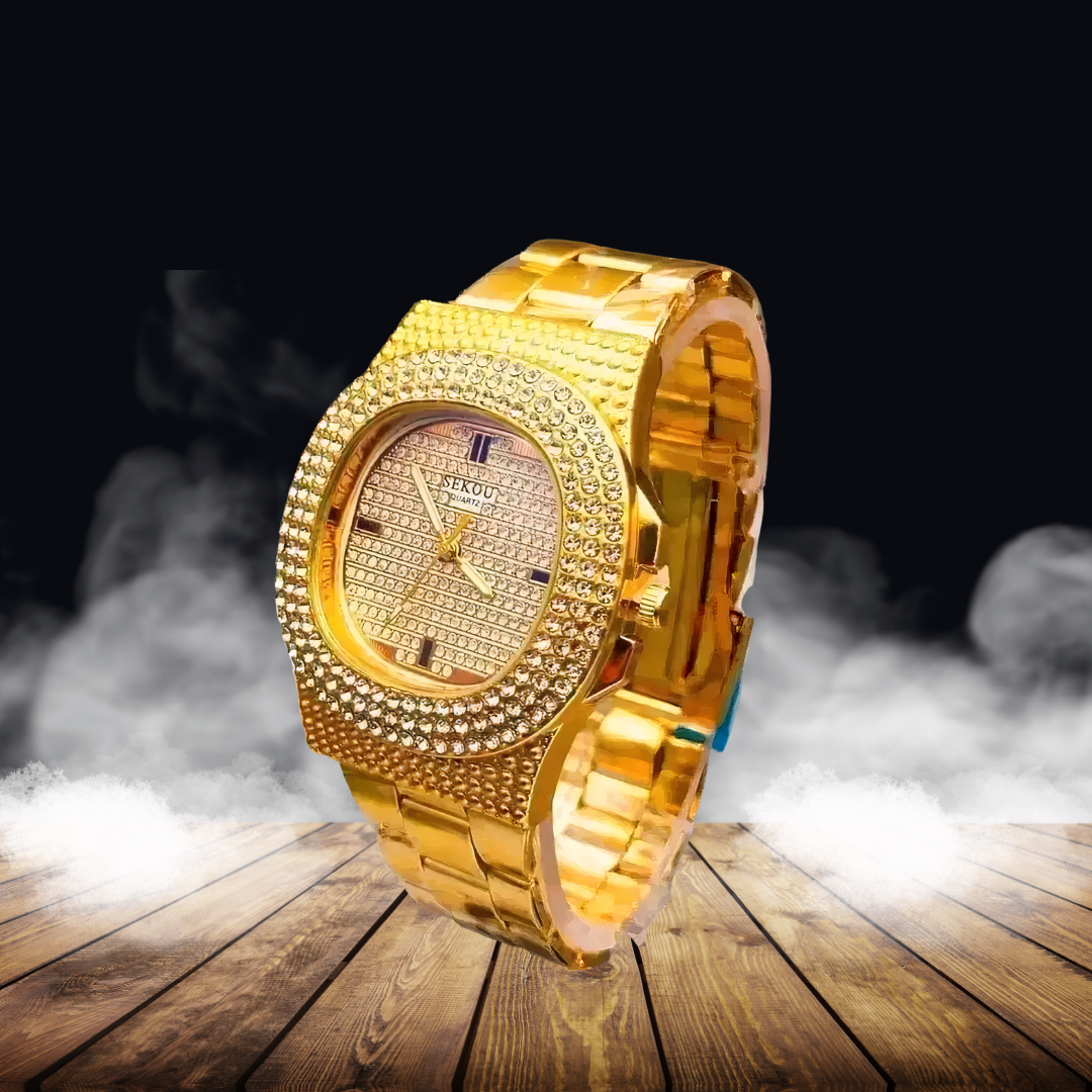 Golden Stone Studded Diamond Wrist Watch