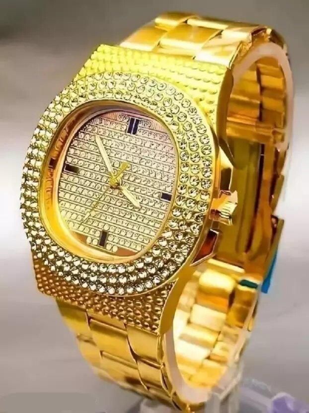 Golden Stone Studded Diamond Wrist Watch